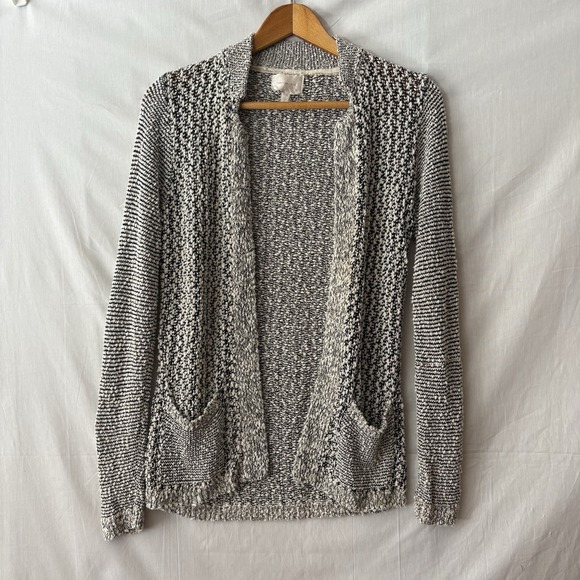 Anthropologie Skies Are Blue Open Front Cardigan Black White Knit Sweater - Picture 1 of 4